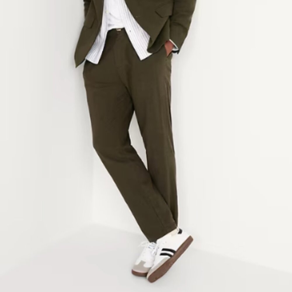 Loose Taper Linen-Blend Ankle Pants Tall Olive